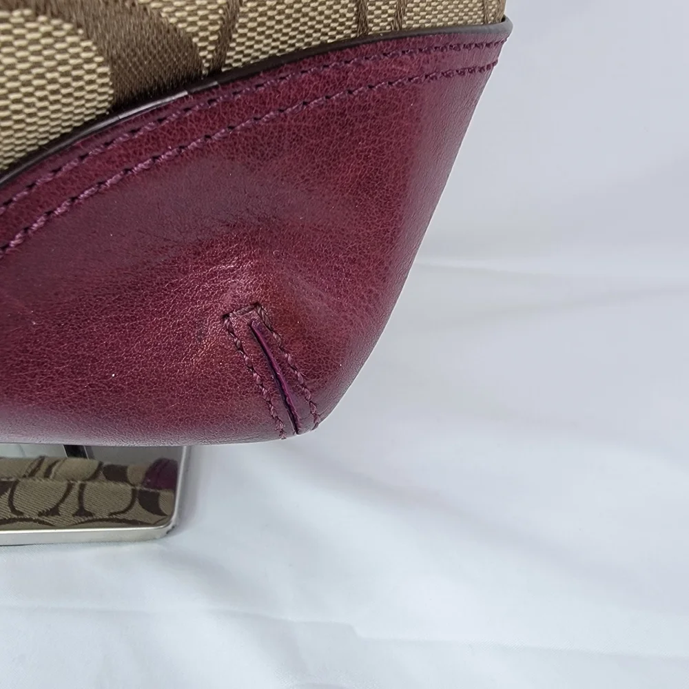 Coach Signature Canvas and Leather Shoulder Bag - Brown‎ and Purple